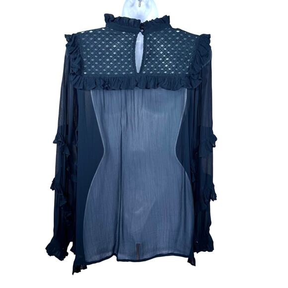Munthe Blue Sheer Lace Ruffle Collar and Sleeve Top 6 - Picture 2 of 10